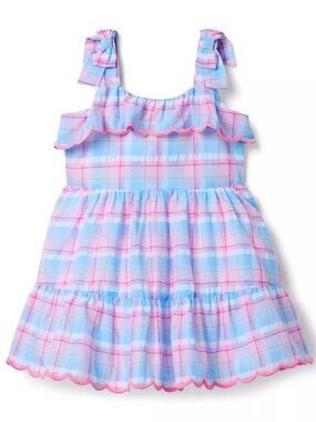 Janie and Jack Plaid Ruffle Dress - Pink & Blue, Size 4